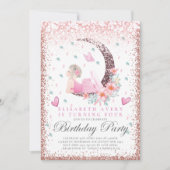 Ballerina Birthday Moon Pastel Pink Glitzer Einladung (Vorderseite)