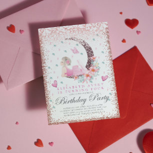 Ballerina Birthday Moon Pastel Pink Glitzer Einladung