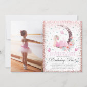 Ballerina Birthday Moon Pastel Pink Glitzer Foto Einladung (Vorderseite)