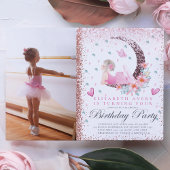 Ballerina Birthday Moon Pastel Pink Glitzer Foto Einladung