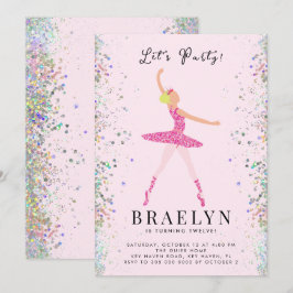 Ballerina Birthday Party Rosa Glitzer Design Einladung