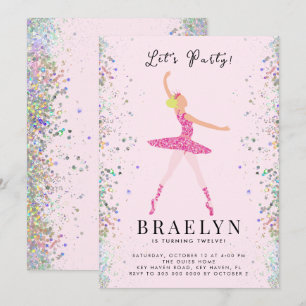 Ballerina Birthday Party Rosa Glitzer Design Einladung