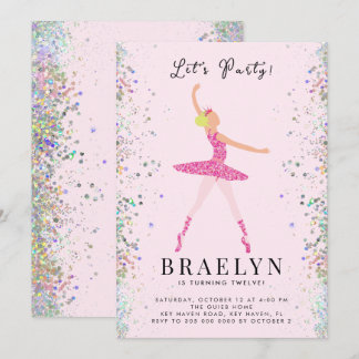Ballerina Birthday Party Rosa Glitzer Design Einladung