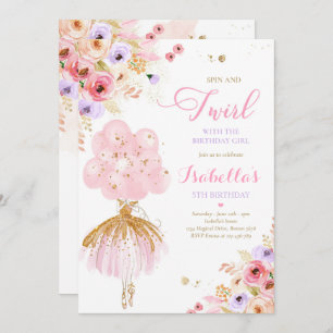 Ballerina Birthday Pink & Gold Floral Ballerina Einladung