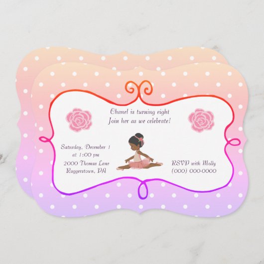 Ballerina Birthday polka dot Einladung (Vorne/Hinten)