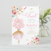 Ballerina Birthday Rosa Minze und Gold Blumenballe Einladung (Stehend Vorderseite)