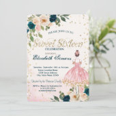 Ballerina Blume Diamonds Rose Gold Sweet 16 Einladung (Stehend Vorderseite)