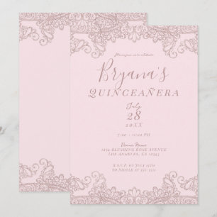 Ballerina Blush Pink Glitzer Lace Quinceañera Einladung