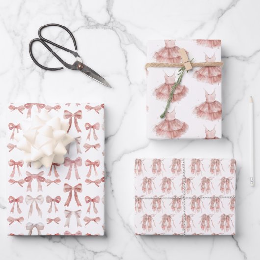 Ballerina Blush Pink Tutu Tanzschuhe Girly Geschenkpapier Set (Vorderseite)