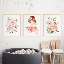 Ballerina, Braune Haare, rosa Blume, Girl-Kinderzi