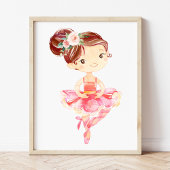 Ballerina, Braune Haare, rosa Blume, Girl-Kinderzi Bilderwand Sets