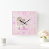 Ballerina Bunny Kinderzimmer Wall Clock Quadratische Wanduhr (Zuhause)