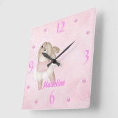 Ballerina Bunny Kinderzimmer Wall Clock Quadratische Wanduhr (Winkel)