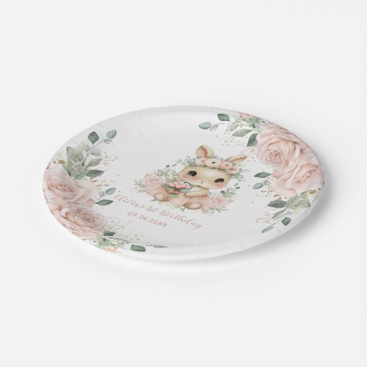 Ballerina Bunny Rabbit Blush 1st 2nd 5th Birthday Pappteller (Schrägansicht)