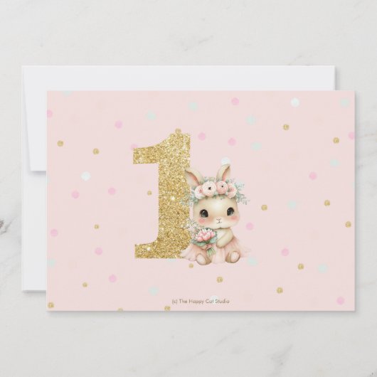 Ballerina Bunny Rabbit Blush 1st Birthday Photo Einladung (Rückseite)