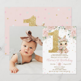 Ballerina Bunny Rabbit Blush 1st Birthday Photo Einladung