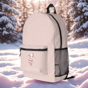 Ballerina Bunny Rabbit Monogram Name Pastell Pink Bedruckter Rucksack