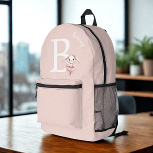 Ballerina Bunny Rabbit Monogram Name Pastell Pink Bedruckter Rucksack