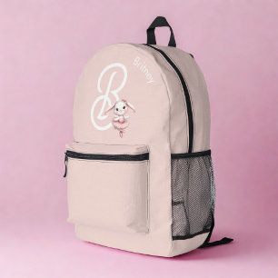 Ballerina Bunny Rabbit Monogram Name Pastell Pink Bedruckter Rucksack