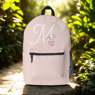 Ballerina Bunny Rabbit Monogram Name Pastell Pink Bedruckter Rucksack