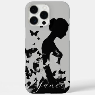 Ballerina Butterflies Schwarze Silhouette Moderner iPhone 16 Pro Max Hülle
