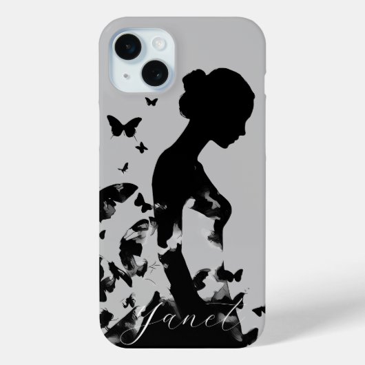Ballerina & Butterflies Silhouette Schwarz/Grau Na Case-Mate iPhone Hülle (Rückseite)