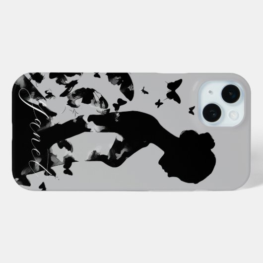 Ballerina & Butterflies Silhouette Schwarz/Grau Na Case-Mate iPhone Hülle (Rückseite (Horizontal))