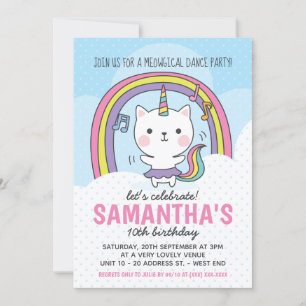 Ballerina Caticorn Katze Einhorn Party Einladung