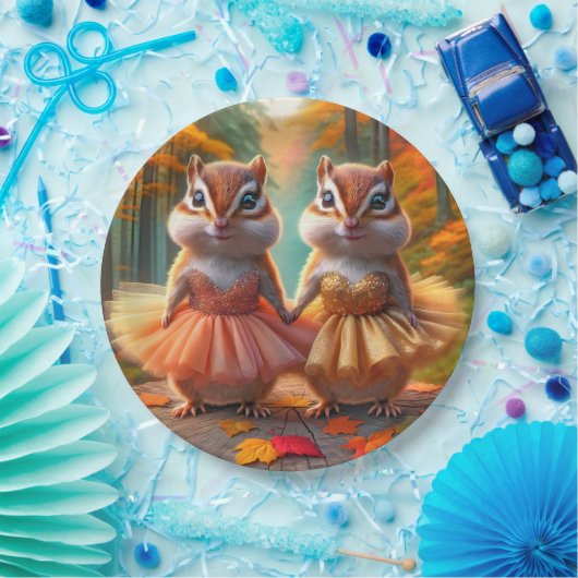 Ballerina Chipmunks auf einem Stumpf Pappteller (Party)