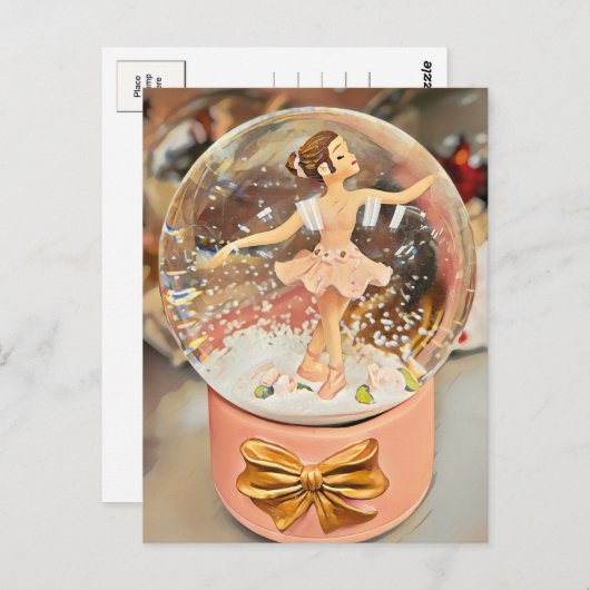Ballerina Christmas Snow Globe Postcard Postkarte (Vorne/Hinten)