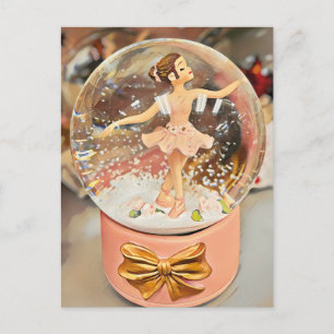 Ballerina Christmas Snow Globe Postcard Postkarte