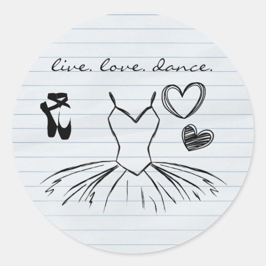 Ballerina Dance Doodles und Notebook Paper Runder Aufkleber (Vorderseite)