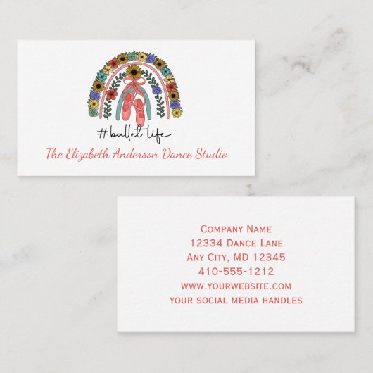 Ballerina Dance Studio Ballet Instructor Dancer Visitenkarte (Vorne/Hinten)