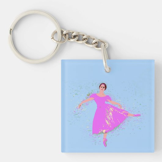 Ballerina Dancer Magenta Rosa Kleid Schlüsselanhänger (Vorderseite)