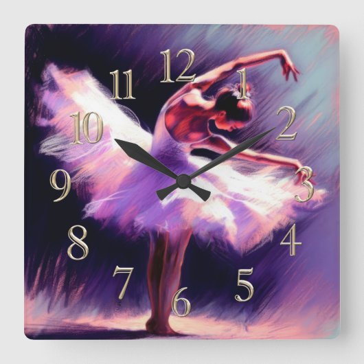 Ballerina Dancer Posing Pastel Zeichnend Lila Blue Quadratische Wanduhr (Vorderseite)