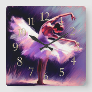 Ballerina Dancer Posing Pastel Zeichnend Lila Blue Quadratische Wanduhr