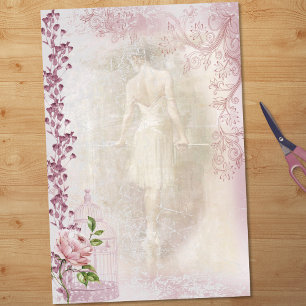 Ballerina Dancing en Pointe Blumendekoupage Seidenpapier