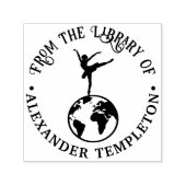 Ballerina Dancing on World Globe Library Book Permastempel (Design)
