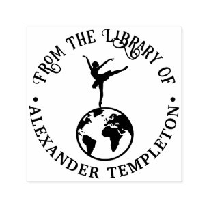 Ballerina Dancing on World Globe Library Book Permastempel