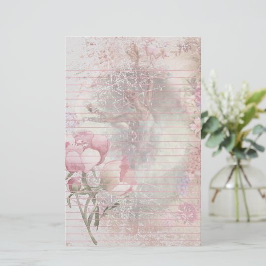Ballerina Dancing Pose Blumenrosa Linke Briefpapier (Stehend Vorderseite)