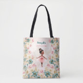 Ballerina Dark Skin Girl Pink Aquamariner Blumendr Tasche (Vorderseite)
