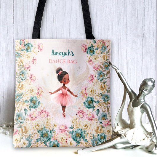 Ballerina Dark Skin Girl Pink Aquamariner Blumendr Tasche