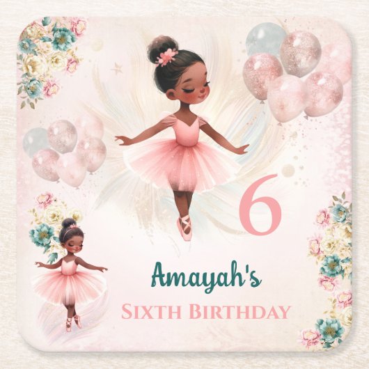 Ballerina Dark Skin Pink Aquamarine Blütenbraun Ge Rechteckiger Pappuntersetzer (Vorderseite)