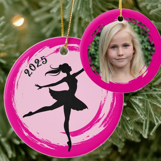 Ballerina Dated Pink Brushstroke Photo Ornament