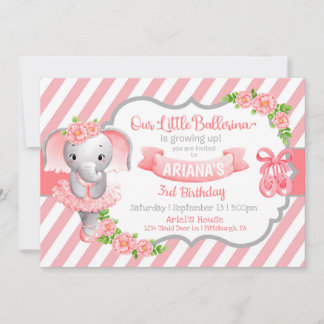 Ballerina Elephant Pink Geburtstag Einladung