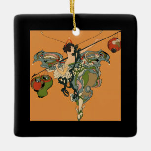 Ballerina-Feenkönigin mit Laternen Keramikornament