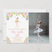 Ballerina Floral Geburtstag Einladungen mit Foto (Vorderseite)