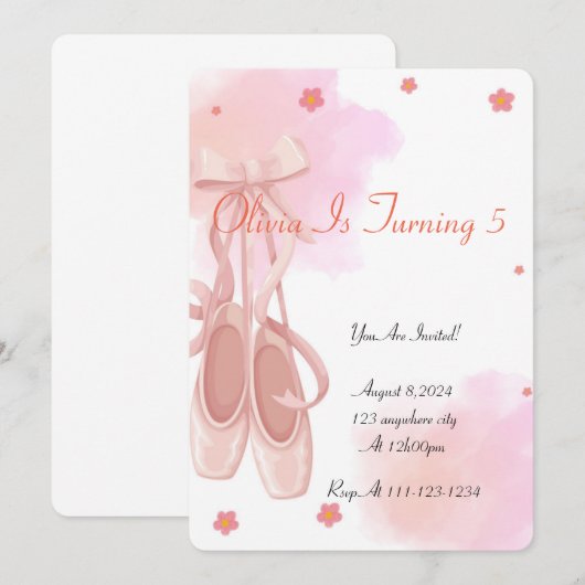 BALLERINA - GEBURTSTAGLICHE EINLADUNG FÜR MÄDCHEN (Vorne/Hinten)
