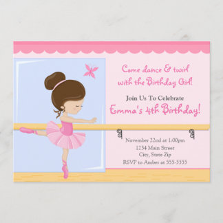 Ballerina Geburtstagseinladung Brünette 12x18 Einladung