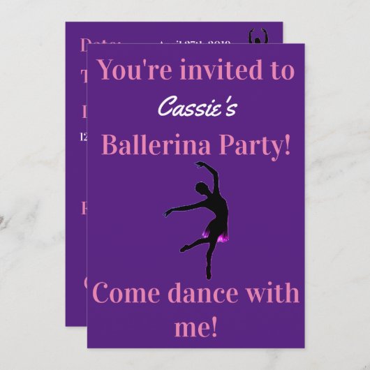 Ballerina Geburtstagsparty Einladungen (Vorne/Hinten)